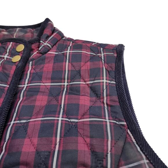 Talbots Womens Quilted Plaid Vest Size Small Petite Red Navy Full Zip Snap Front - Picture 11 of 12
